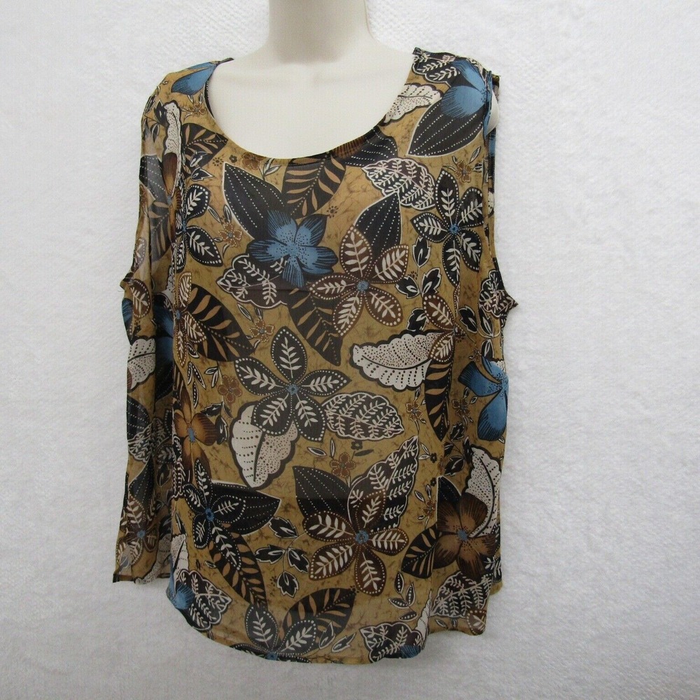 RQT Floral Sleeveless Pullover Top Womens Plus 2X Tropical Flowy Lightweight